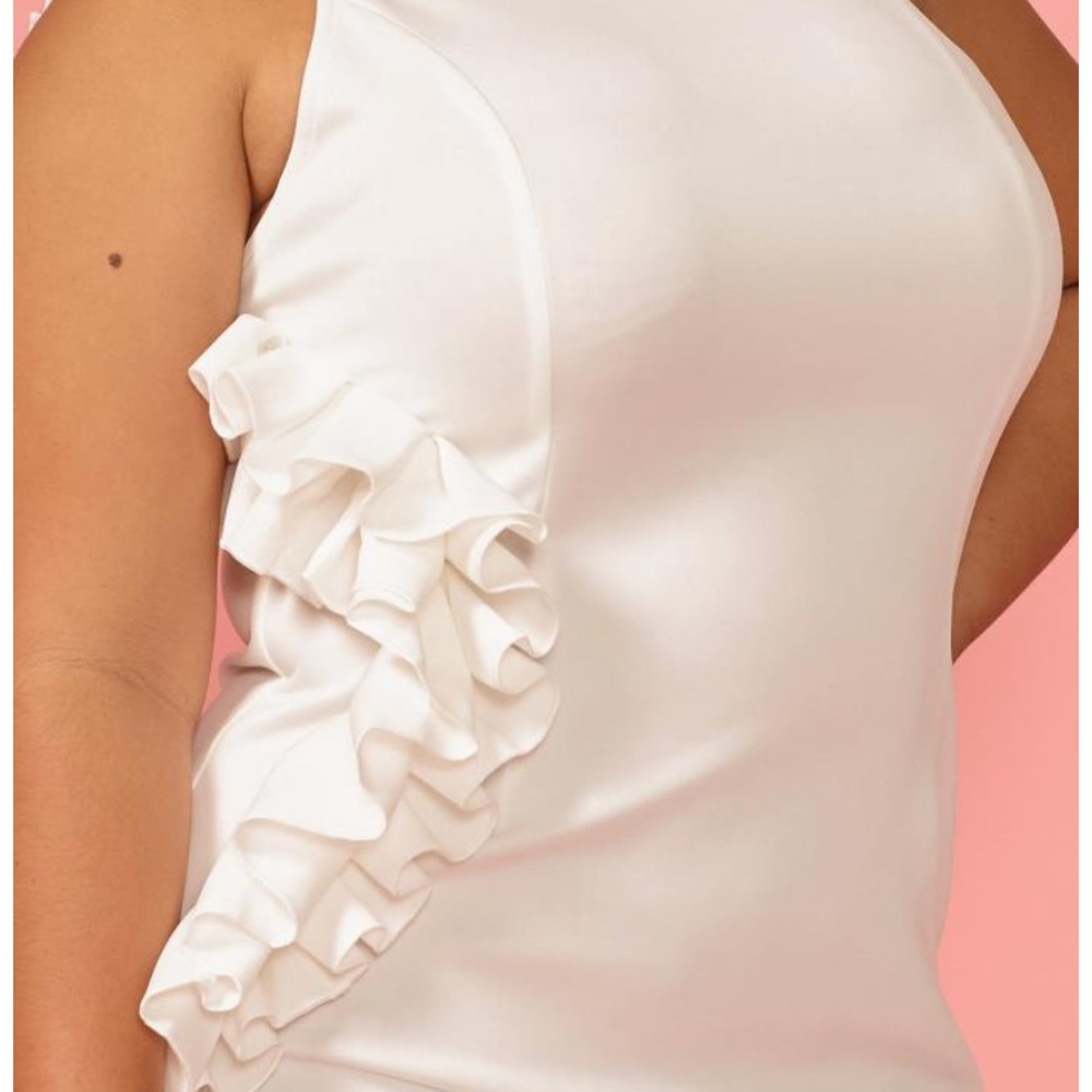 Eien Side Ruffle Plus Size White Dress - Picture 3 of 15
